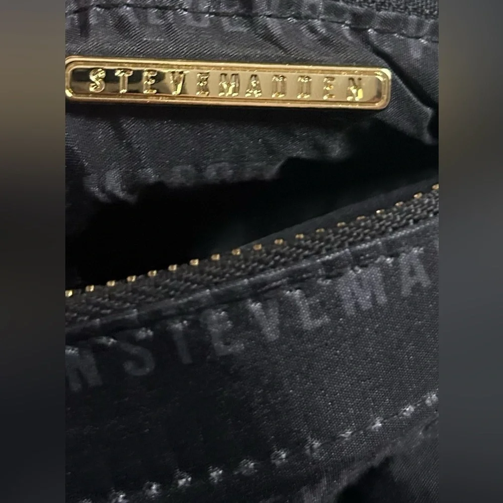 Steve Madden Black Quilted Shoulder Bag Gold logo
